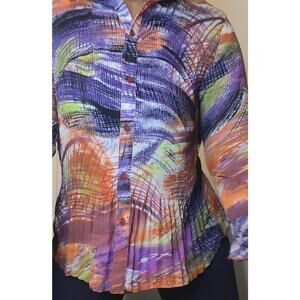 Sere Nade New York XL Crinkle Bell Sleeve Button Blouse Art To Wear Y2K Delicate